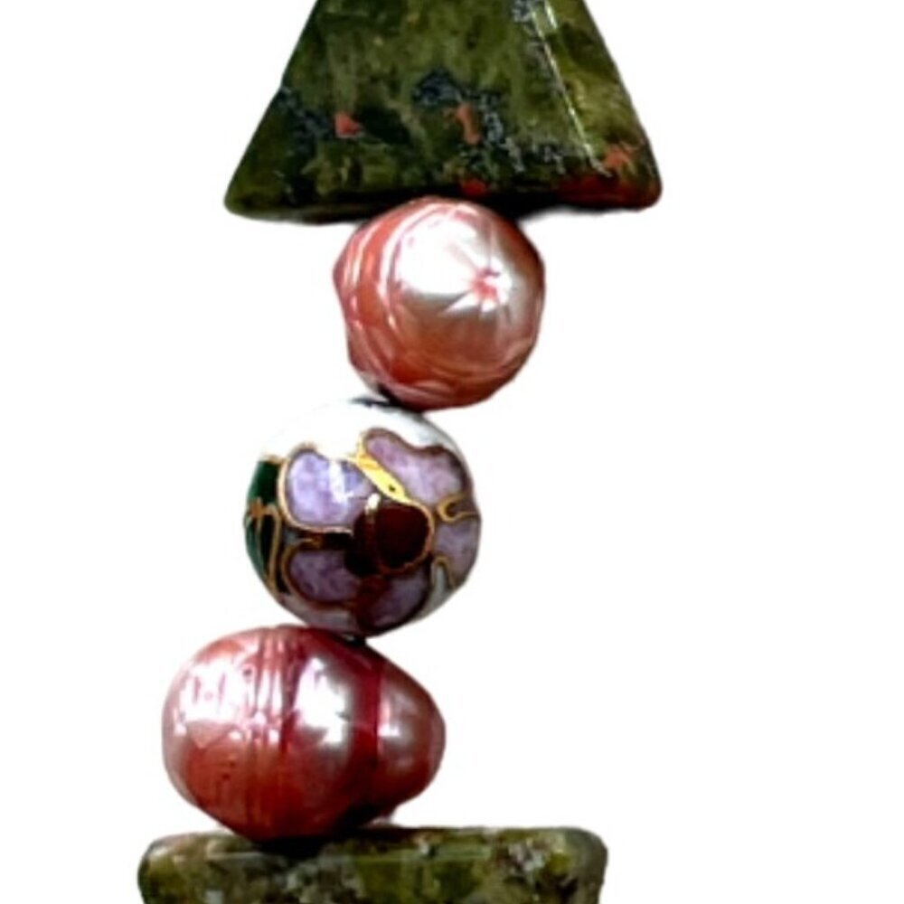 Handcrafted Unakite Pink Opal Pink Pearls & Cloisonné Beads Necklace. B50 - Picture 7 of 16